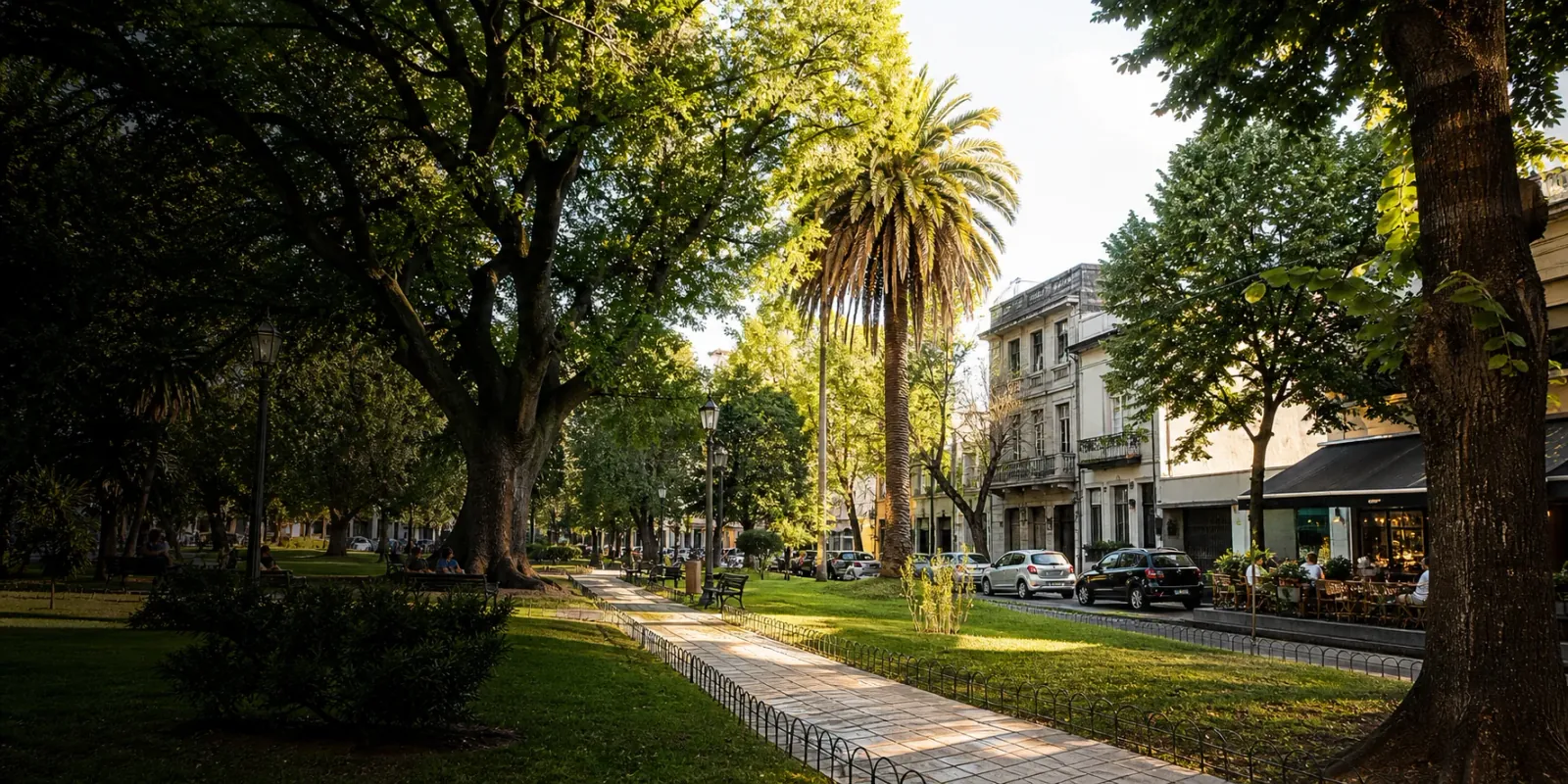 Plaza Arenales y su entorno residencial y gastronómico en Villa Devoto